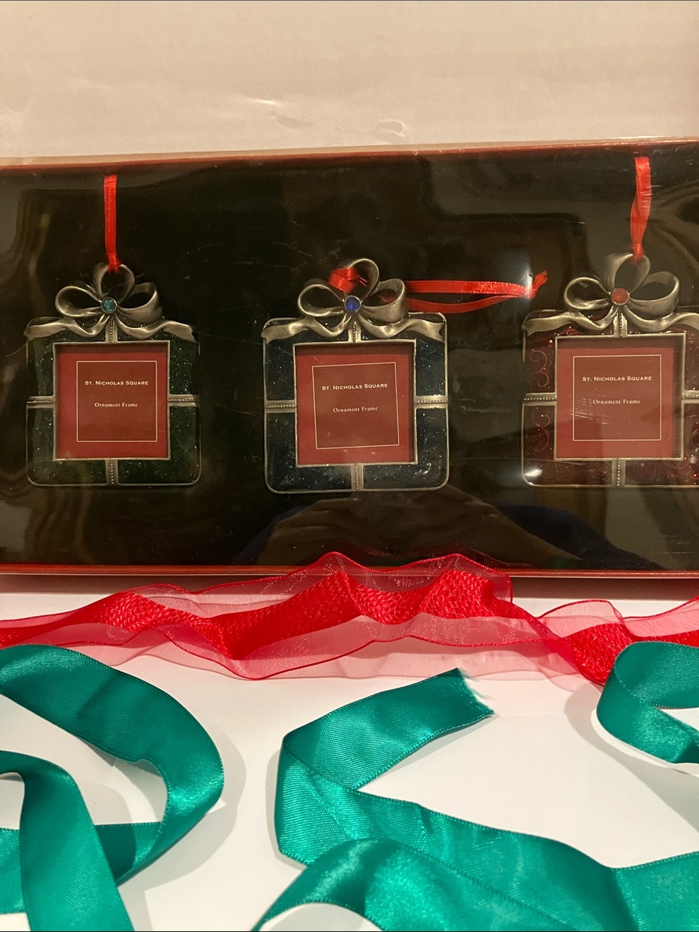 St. Nicholas Square Red & Green Gift Frame Ornaments - Set of 3
